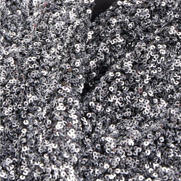 The Kooples Silver Sequin Wrap Mini Dress | FR 1 / US S - Picture 4 of 8